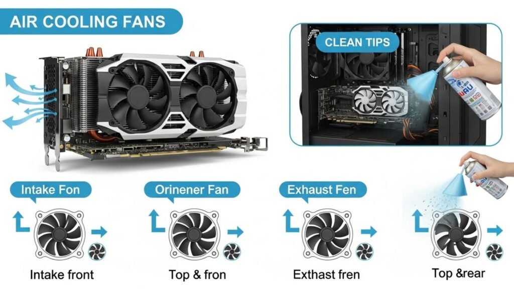 Multiple computer air cooling fans displayed, highlighting their diverse designs and functionalities for effective cooling.